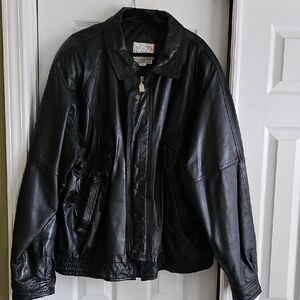 Men's Black Leather Bomber Jacket